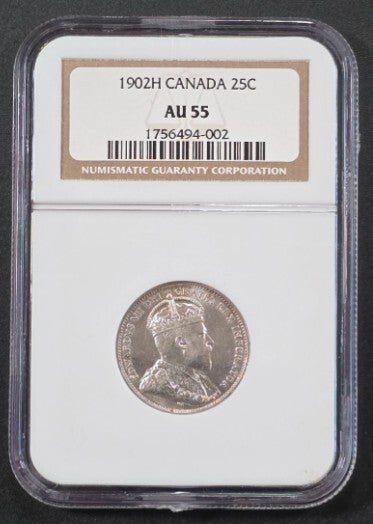 1902-H Canada 25 Cents Silver Coin – King Edward VII – NGC AU-55 Certified
