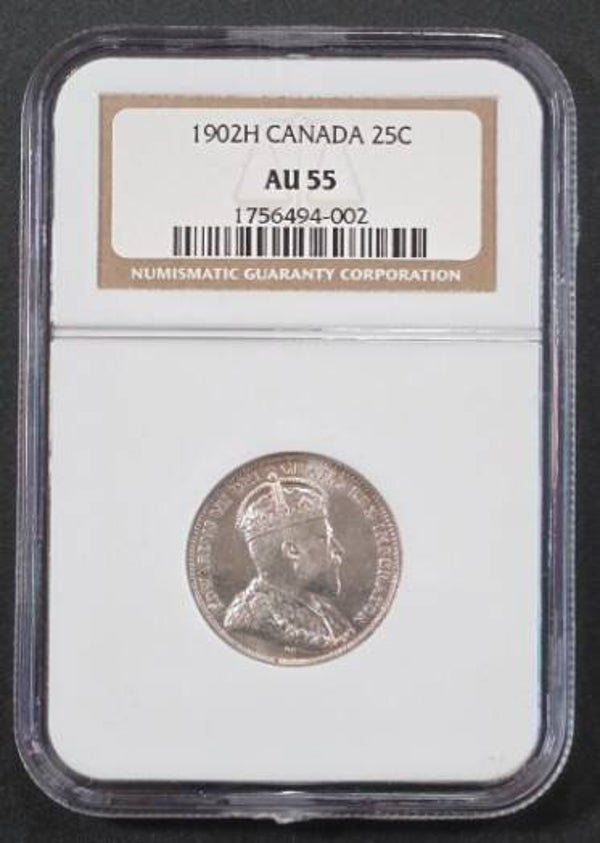1902-H Canada 25 Cents Silver Coin – King Edward VII – NGC AU-55 Certified