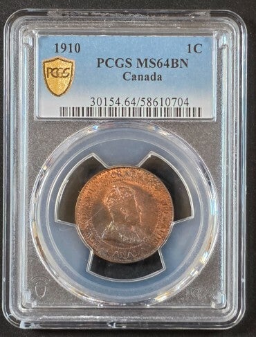 1910 Canada 1 Cent Bronze Coin – King Edward VII – PCGS MS-64 BN Certified