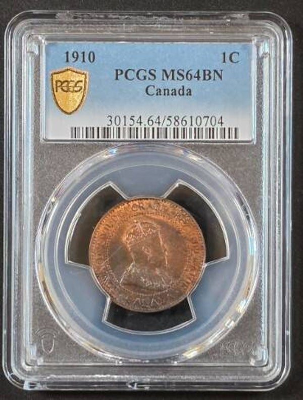1910 Canada 1 Cent Bronze Coin – King Edward VII – PCGS MS-64 BN Certified