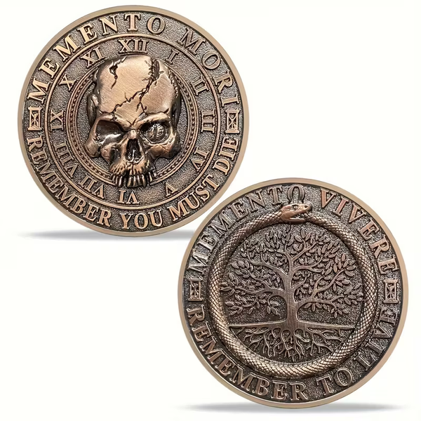 Memento Mori & Memento Vivere Art Round – Skull & Tree of Life Alloy Fantasy Coin 40mm