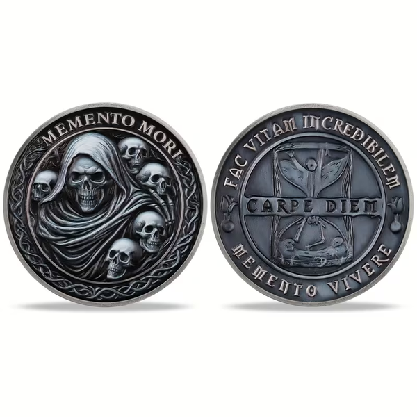 Memento Mori Grim Reaper Art Round – Carpe Diem Gothic Skull Fantasy Coin Medallion