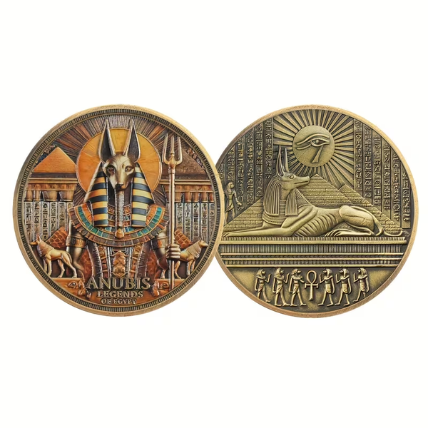 Anubis Legends of Egypt Art Round – Antique Bronze Style Alloy Fantasy Coin 40mm