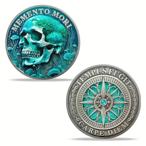 Memento Mori Tempus Fugit Alloy Art Round – Nautical Skull & Compass Coin 40mm (1.57in)