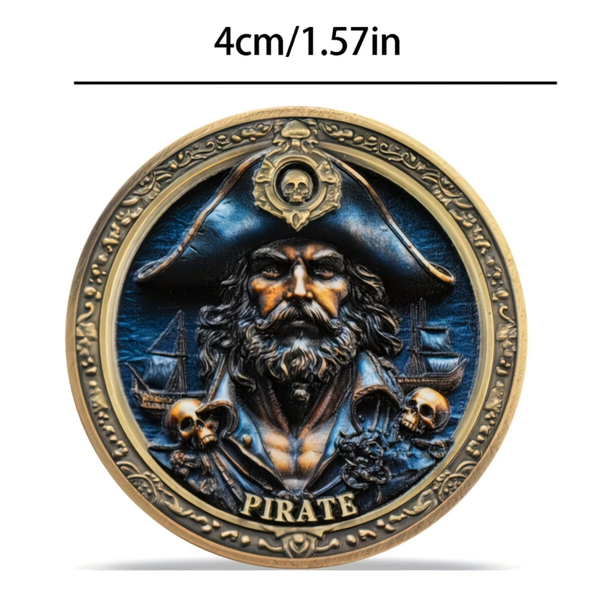 Pirate Captain Skull Alloy Art Round – Nautical Maritime Coin 40mm (1.57in)