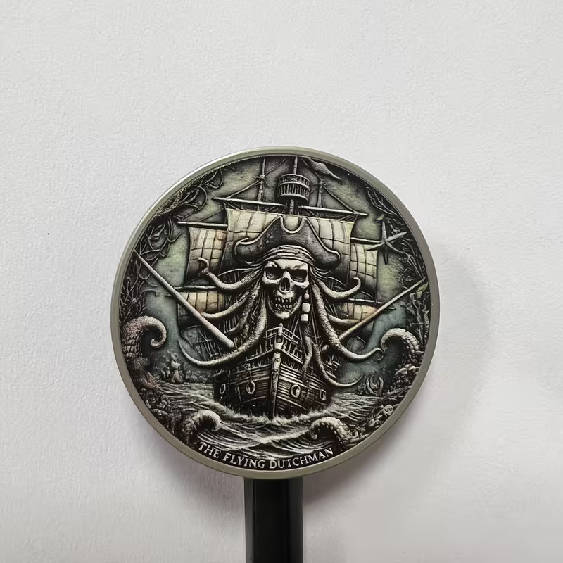 The Flying Dutchman Pirate Art Round – Gothic Skull Ship Alloy Coin 40mm Nautical Fantasy