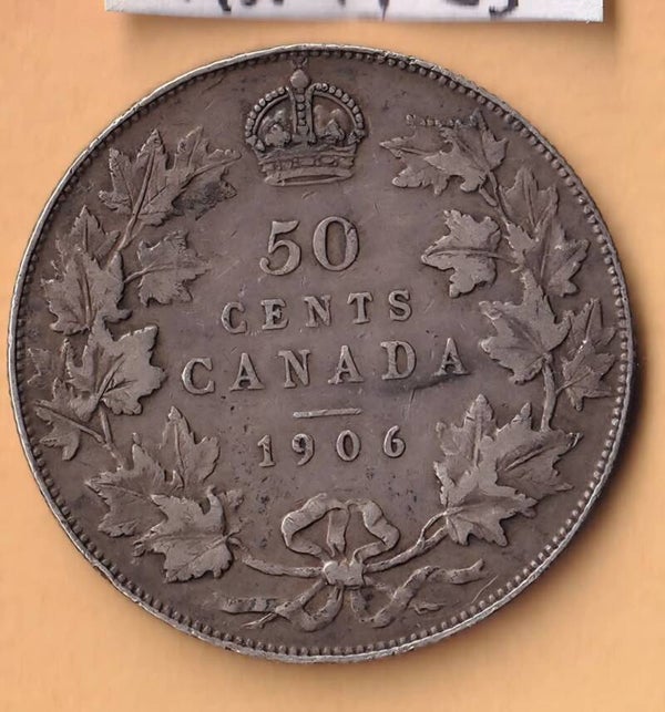 1906 Canada 50 Cents Silver Coin – King Edward VII – Scarce Date! – 92.5% Silver