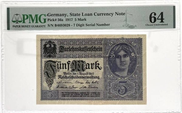 1917 Germany State Loan Currency Note 5 Mark