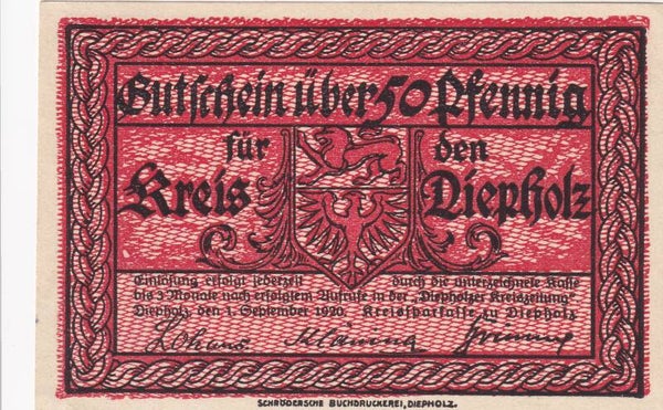 1920 – German City of Diepholz 50 Pfennig