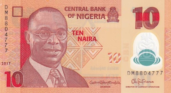 2017 Nigeria 10 Naira Polymer Banknote – Central Bank of Nigeria – P-28 – UNC Crisp Uncirculated