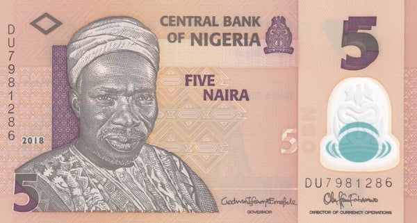 2018 Nigeria 5 Naira Polymer Banknote – Central Bank of Nigeria – P-27 – UNC Crisp Uncirculated