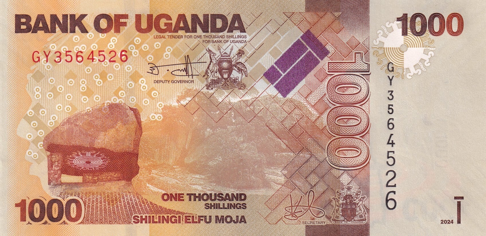Uganda 1,000 Shillings 2024 – UNC Banknote | Bank of Uganda | Uganda Wildlife & Equator Theme