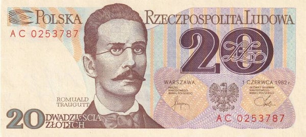 Poland 20 Złotych 1982 – UNC Banknote | Narodowy Bank Polski | Romuald Traugutt Portrait