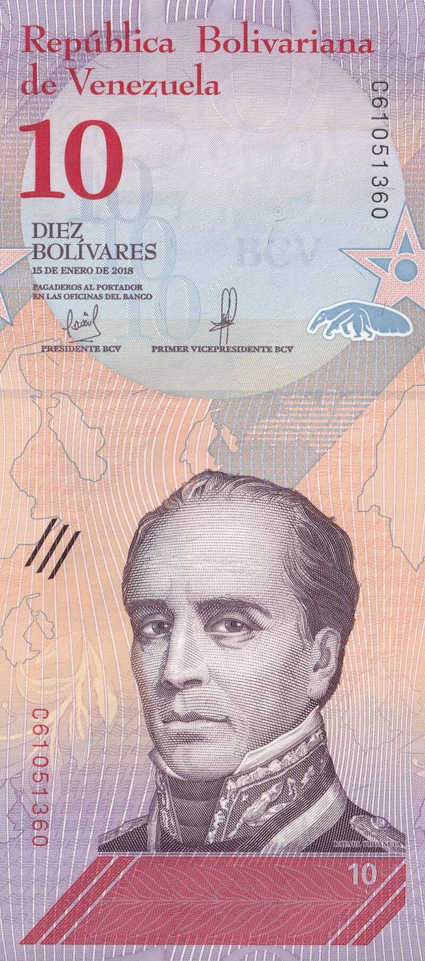 2018 Venezuela 10 Bolívares Banknote – UNC / Crisp Uncirculated – Banco Central de Venezuela
