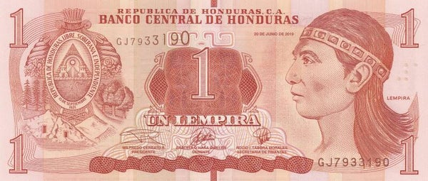 2019 Honduras 1 Lempira Banknote – UNC | Banco Central de Honduras | Copán Ruins