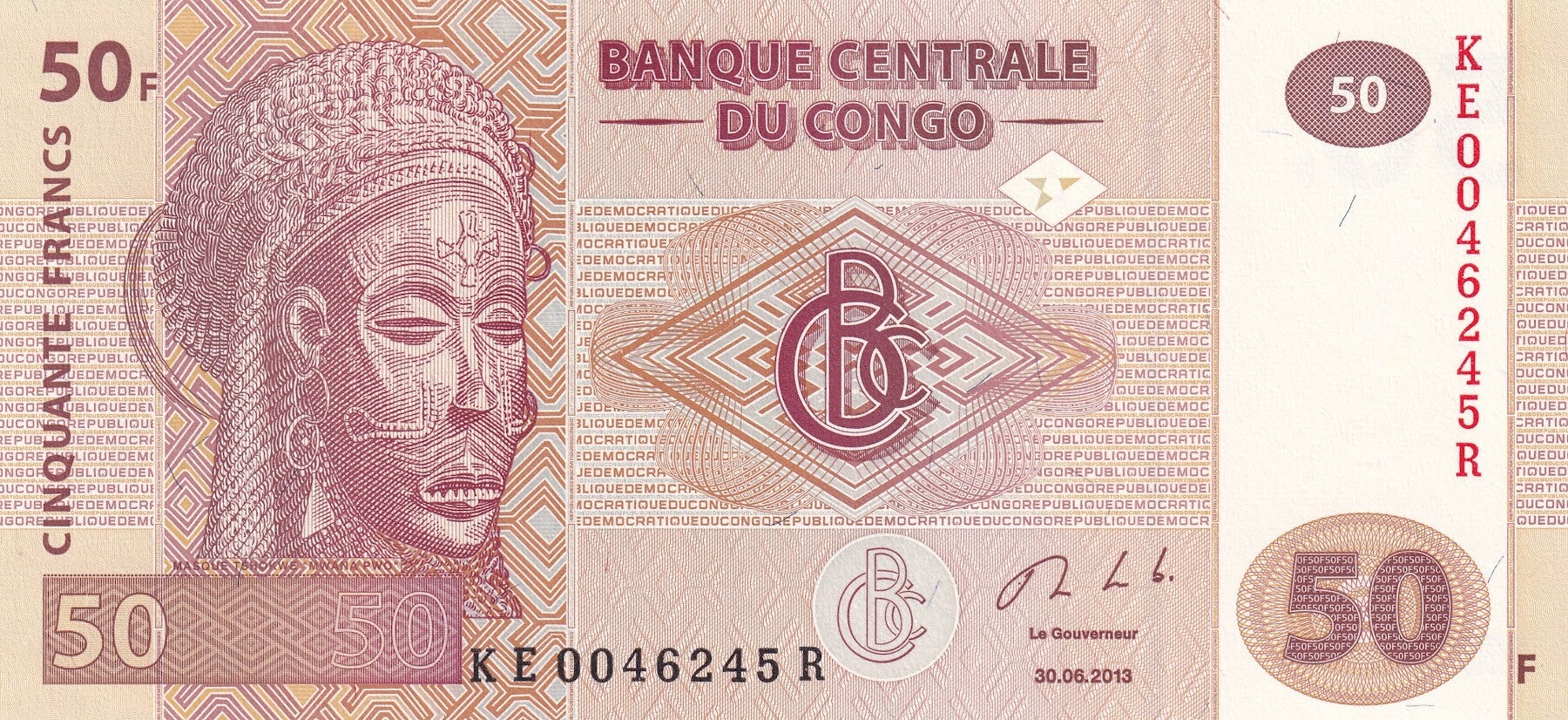 2013 Democratic Republic of the Congo 50 Francs Banknote – UNC