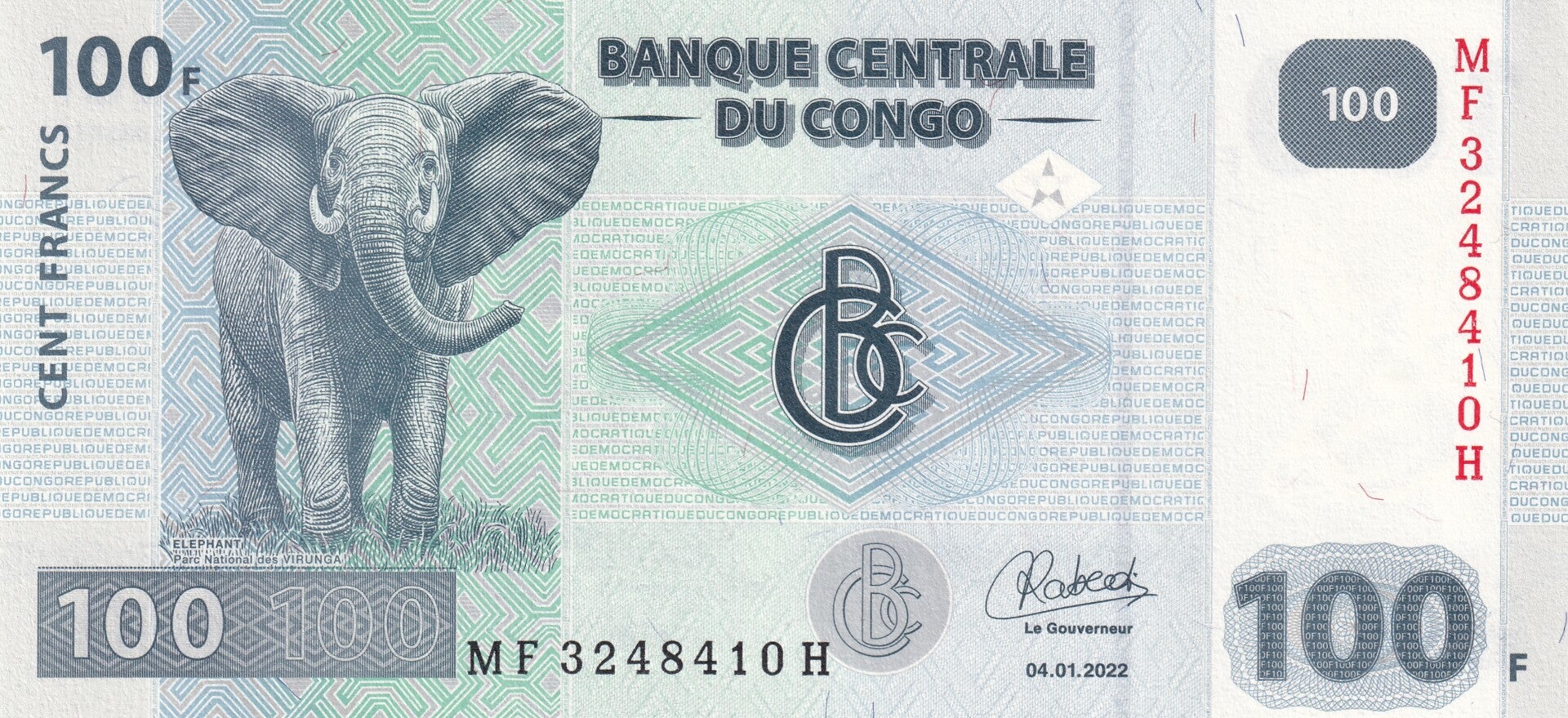2022 Democratic Republic of the Congo 100 Francs Banknote –  UNC
