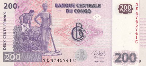 2022 Democratic Republic of the Congo 200 Francs Banknote – UNC