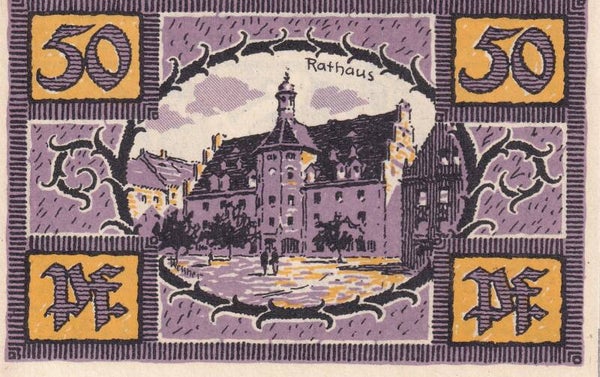 1921 – German City of Merseburg 50 Pfennig Notgeld “Rathaus” Note