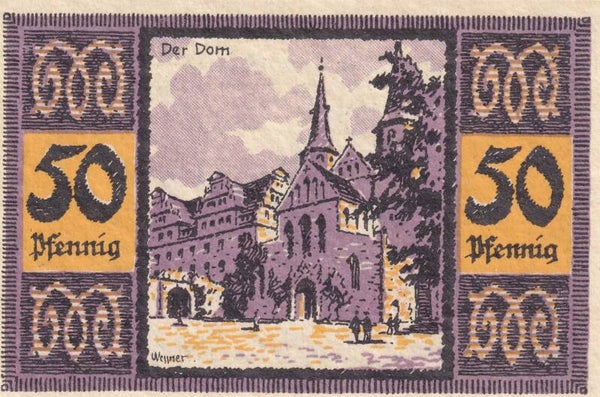 1921 – German City of Merseburg 50 Pfennig Notgeld “Der Dom” Note