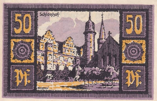 1921 – German City of Merseburg 50 Pfennig Notgeld “Schlosshof” Note