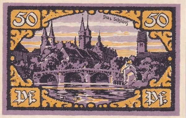 1921 – German City of Merseburg 50 Pfennig Notgeld “Das Schloss” Note
