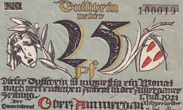 1922 German City of Ochsenhausen – 25 Pfennig Notgeld (Württemberg)