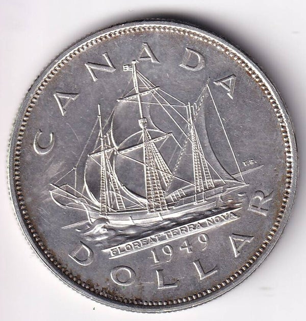 1949 Canada Silver Dollar – “Newfoundland / Matthew” Dollar (AU)