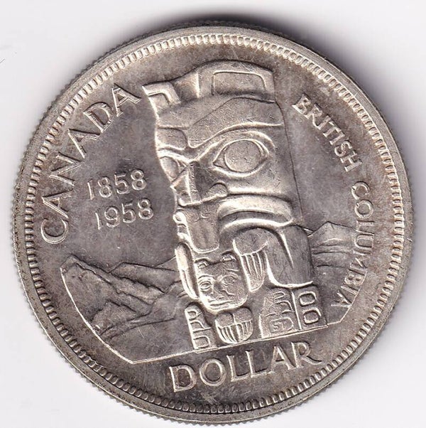 1958 Canada Silver Dollar – British Columbia Centennial Commemorative (VF)