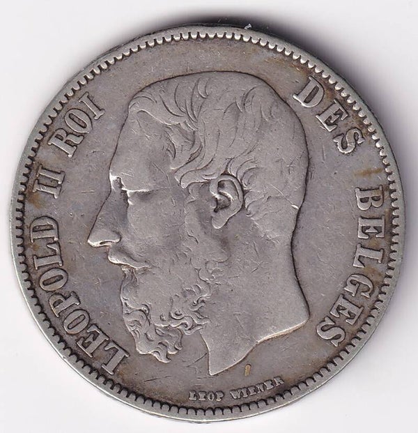 1871 Belgium 5 Francs – Leopold II ( (VF )