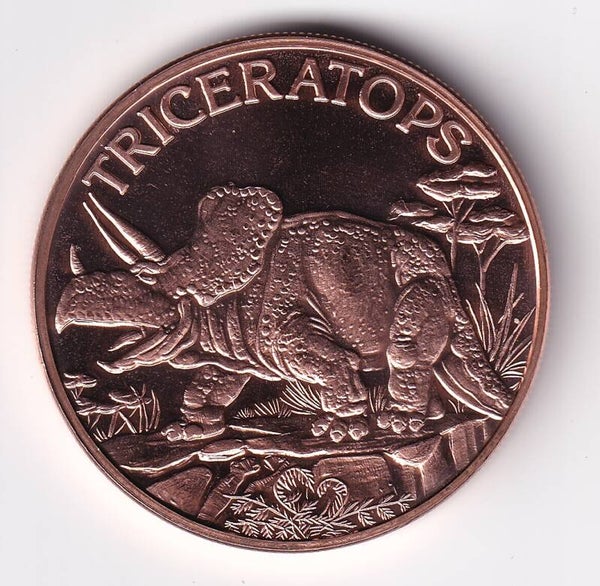 Triceratops 1 oz .999 Fine Copper Round – USA Copper Bullion – One AVDP Ounce
