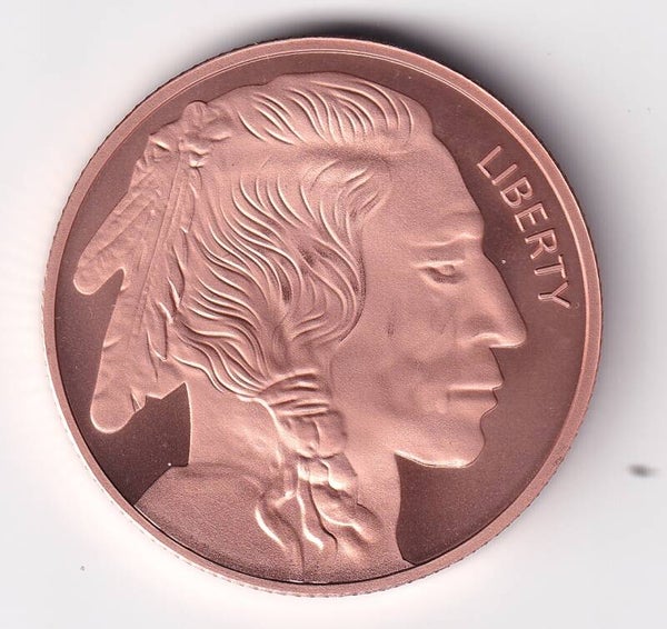 1 AVDP Ounce .999 Fine Copper Round – Buffalo & Liberty Design – Classic American Bullion Style