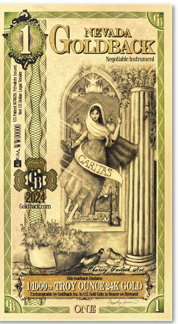 Nevada Goldback 1 Goldback Note – 1/1000 Troy oz .999 Fine 24K Gold | Fractional Gold Currency