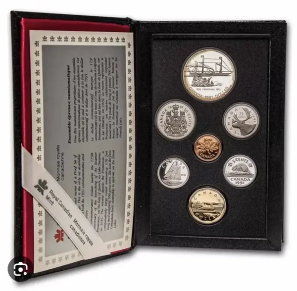 1991 Canada Double Dollar Proof Set – 7 Coin Set with Frontenac Silver Dollar – Royal Canadian Mint