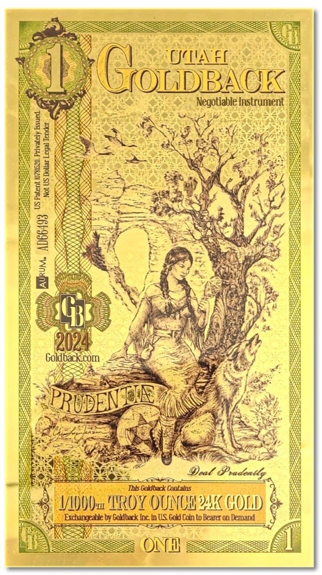 Utah Goldback 1 Goldback Note – 1/1000 Troy oz .999 Fine 24K Gold | Fractional Gold Currency