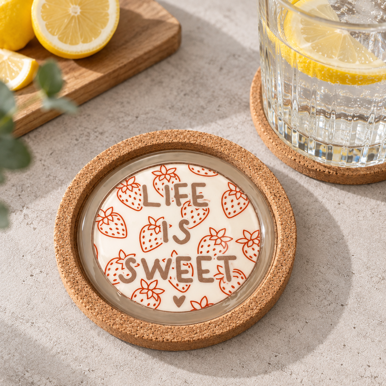 Glasuntersetzter 'Life is Sweet'