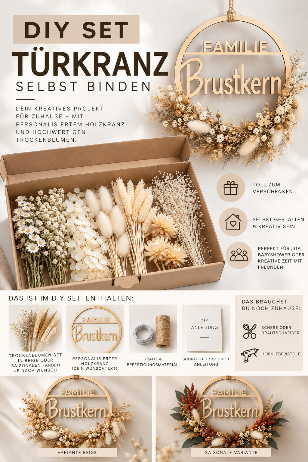 DIY SET – Personalisierten Trockenblumen-Türkranz