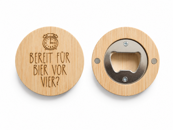 Flaschenöffner Kühlschrankmagnet 'Bier vor vier'