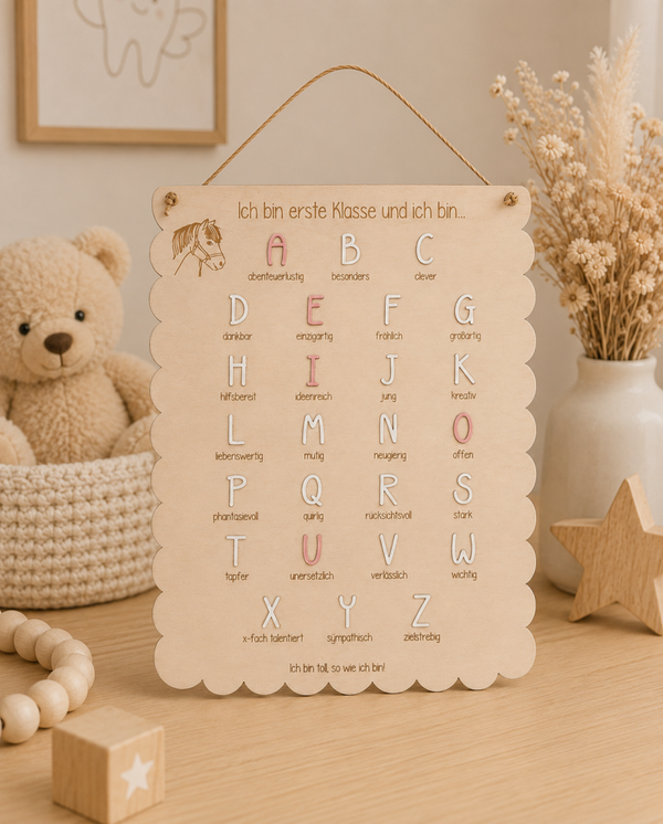 ABC-Affirmationstafel zu Einschulung "Pony"