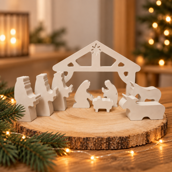 Krippenfiguren mit Krippe – zeitlose Weihnachtsdekoration