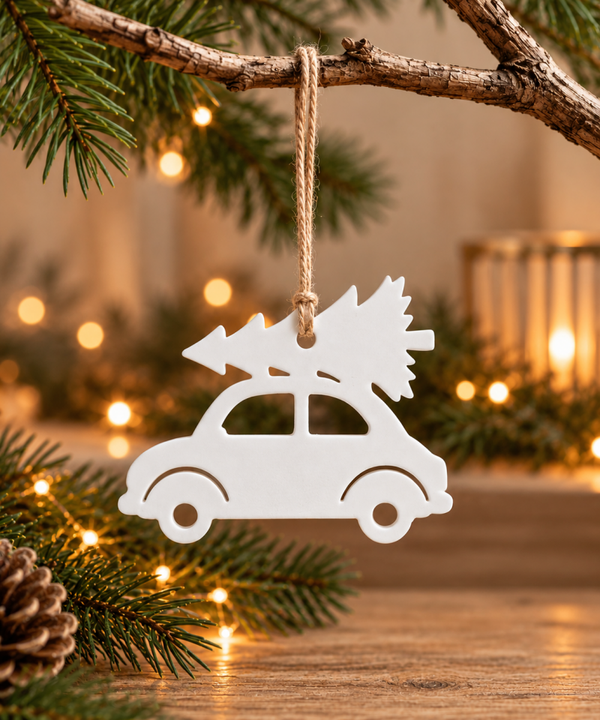 Weihnachtsauto mit Tannenbaum – Weihnachtsbaumschmuck & Geschenkanhänger