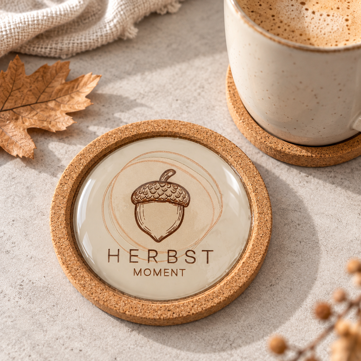 Glasuntersetzter 'Eichel Herbstmoment'