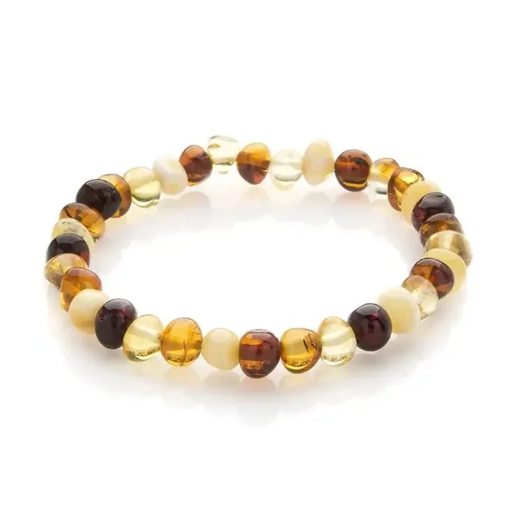 Bracelet ambre multicolore de la baltique olive, 18 cm, longueur 19 cm
