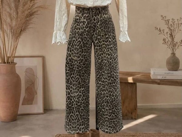 Jeans léopard wideleg