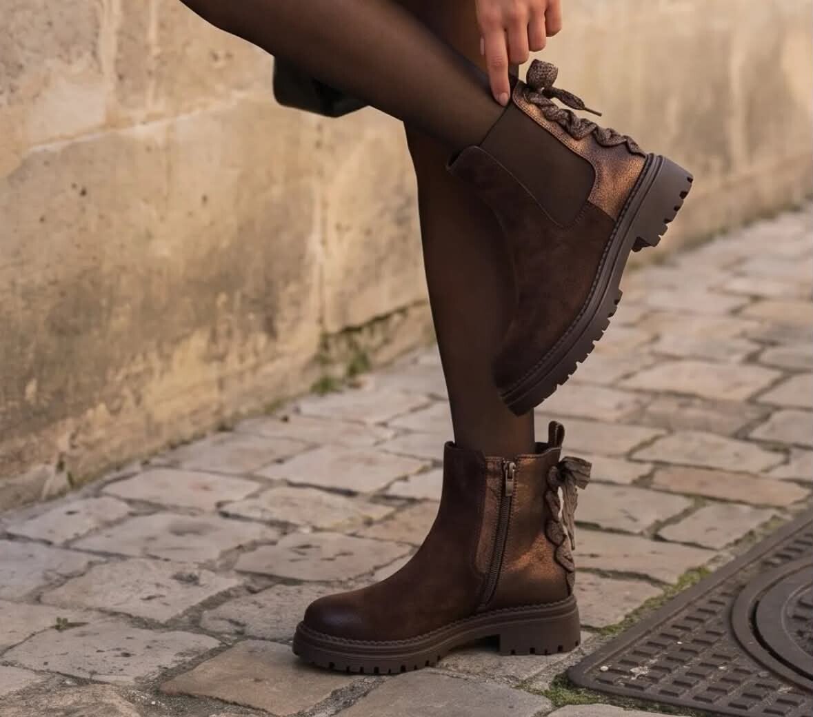 Bottines chocolat nœud arrière