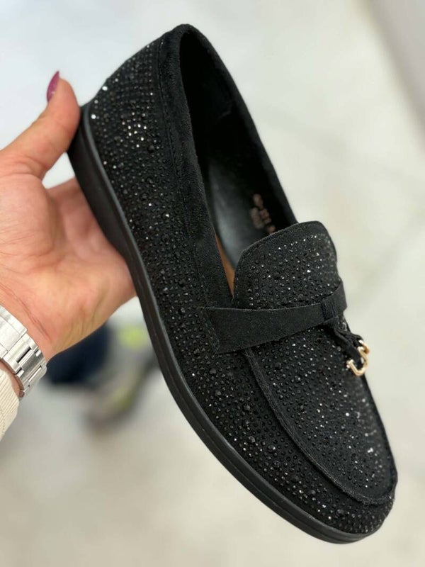 Moccassin Noir strass