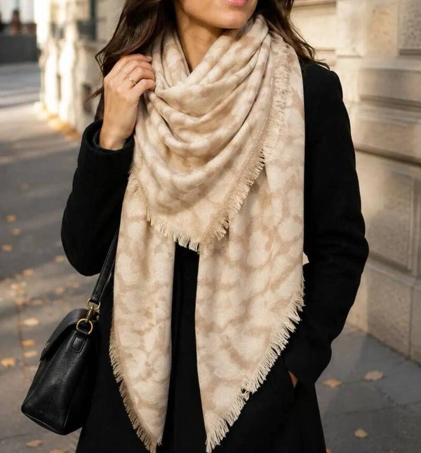 Foulard carré léopard taupe