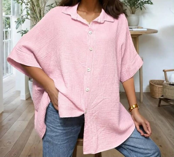 Chemise coton rose bonbon