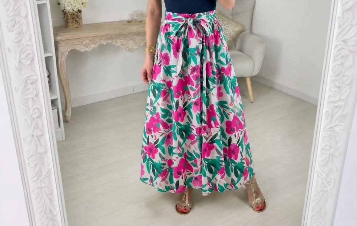 Jupe longue fleurie fushia