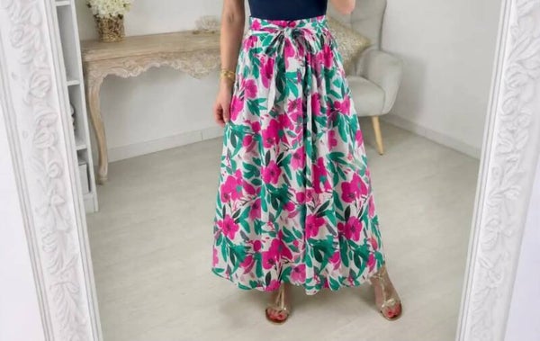 Jupe longue fleurie fushia